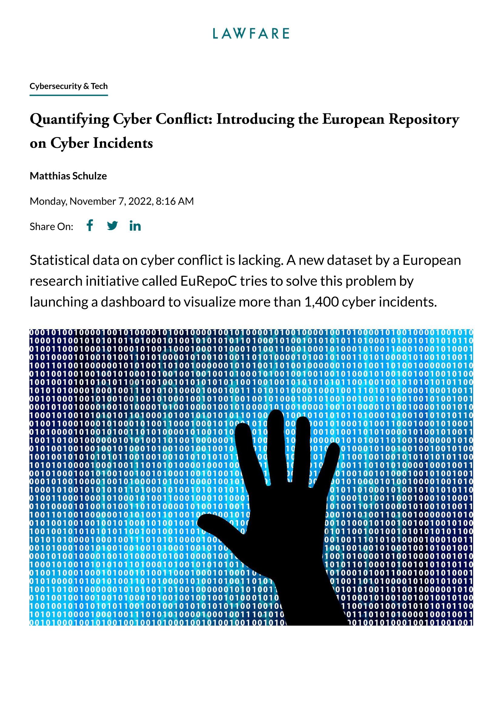 Quantifying Cyber Conflict: Introducing the European Repository on Cyber Incidents