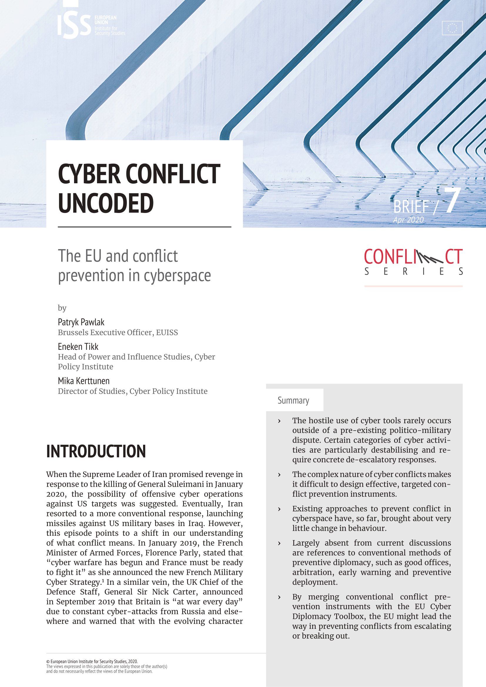 Cyber Conflict Uncoded: The EU and conflict prevention in cyberspace