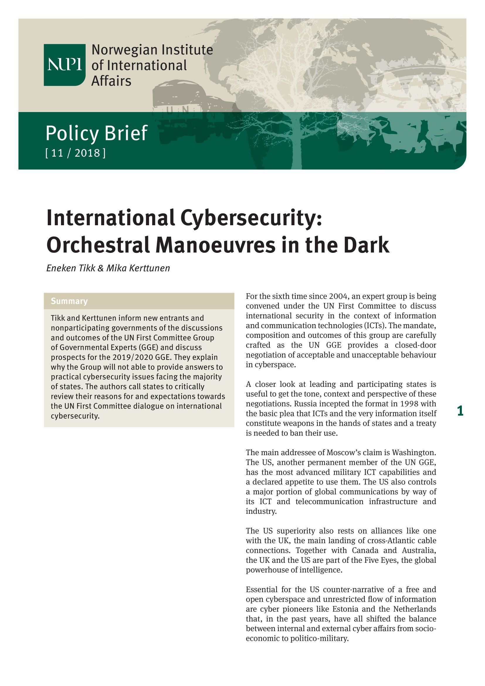 International Cybersecurity: Orchestral Manoeuvres in the Dark
