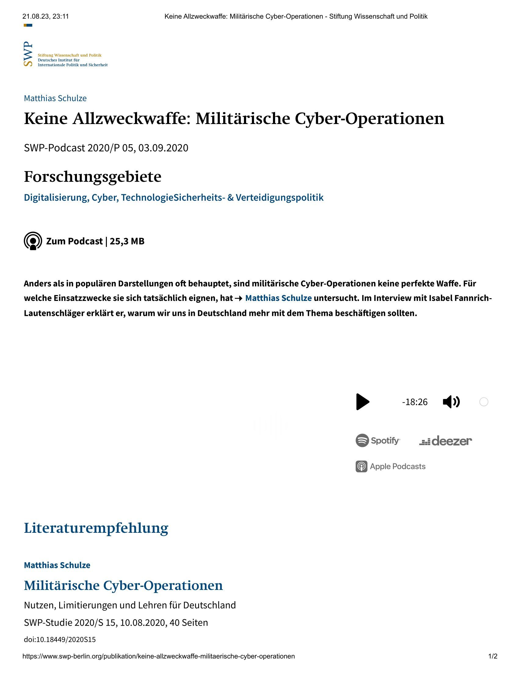 Keine Allzweckwaffe: Militärische Cyber-Operationen
