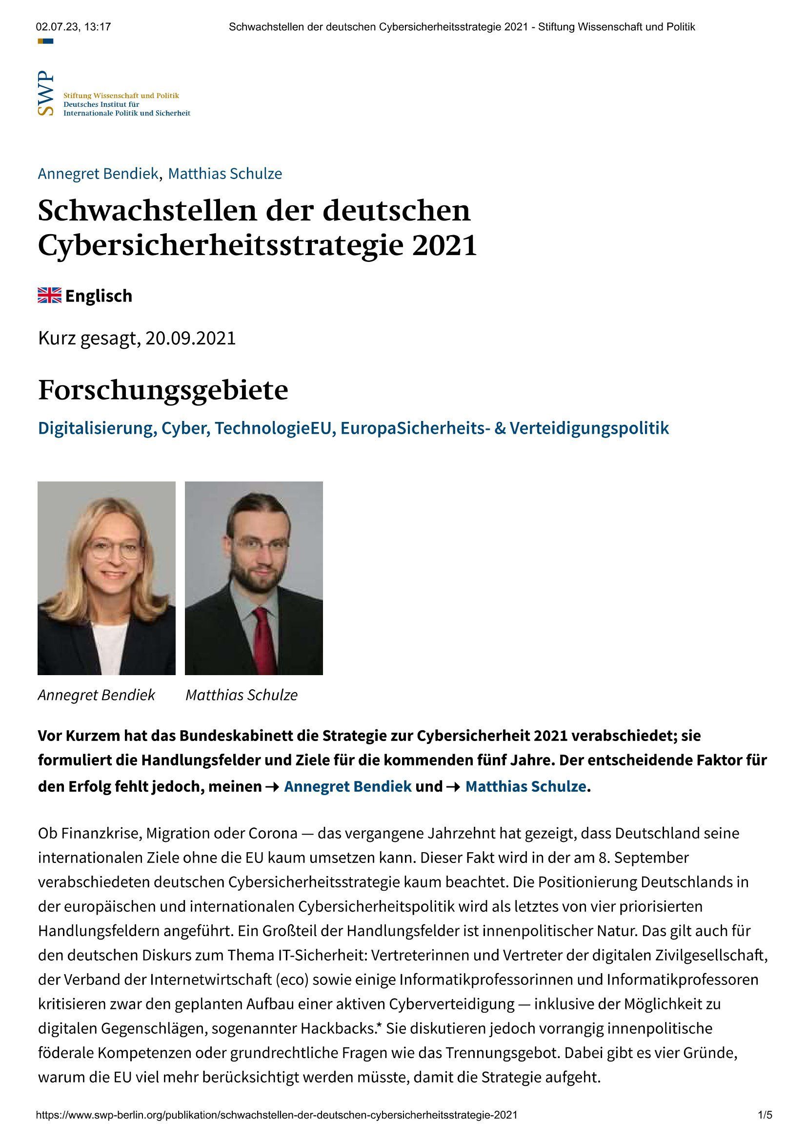 Schwachstellen der deutschen Cybersicherheitsstrategie 2021