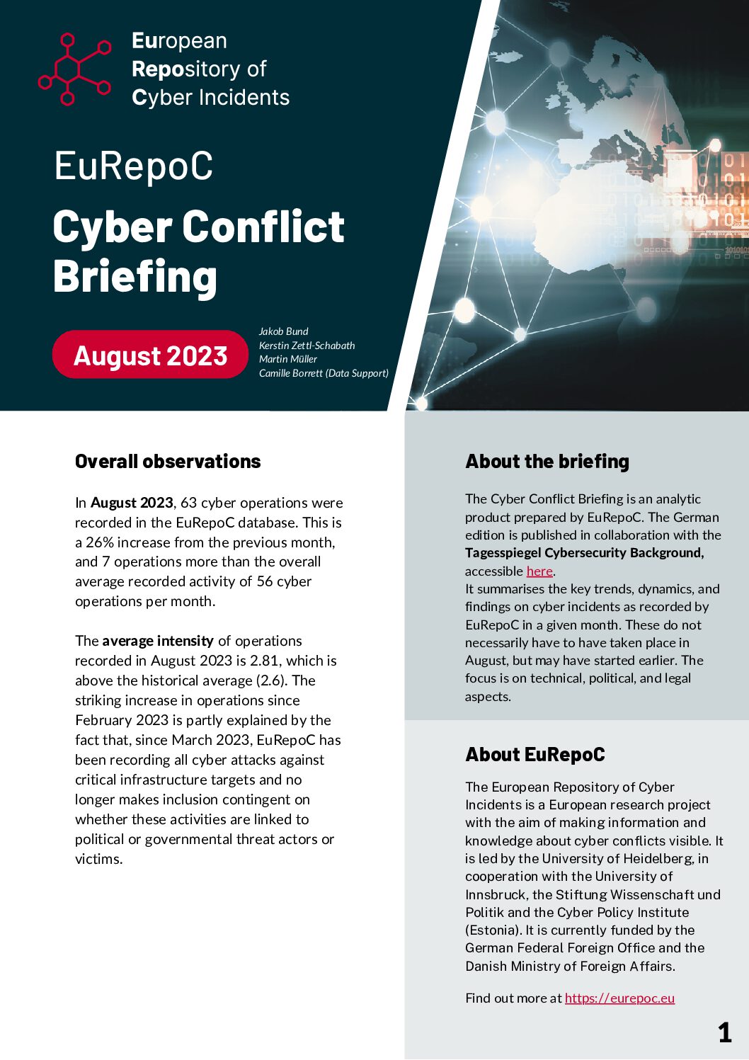 EuRepoC Cyber Conflict Briefing - August 2023