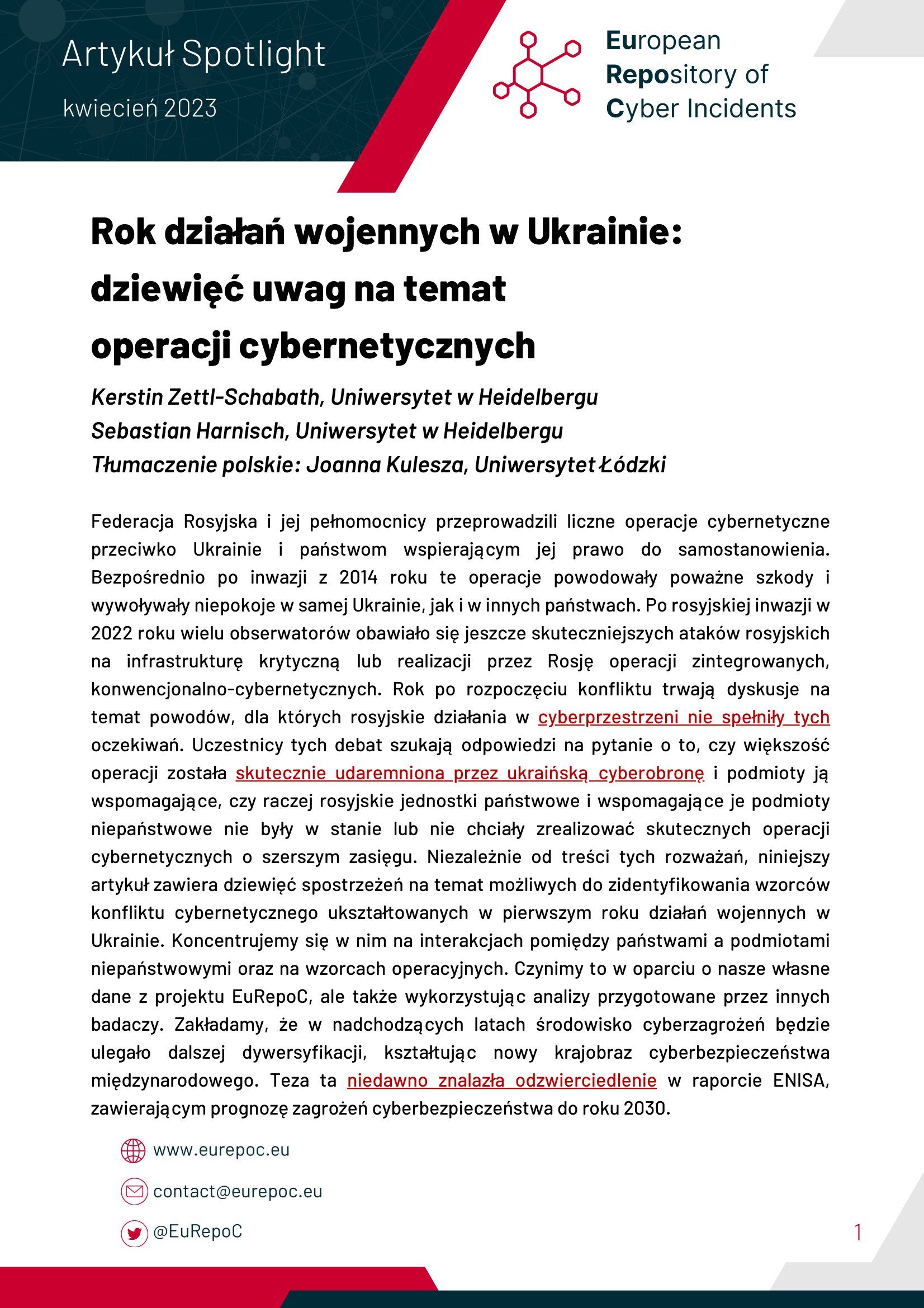 Rok działań wojennych w Ukrainie: dziewięć uwag na tematoperacji cybernetycznych