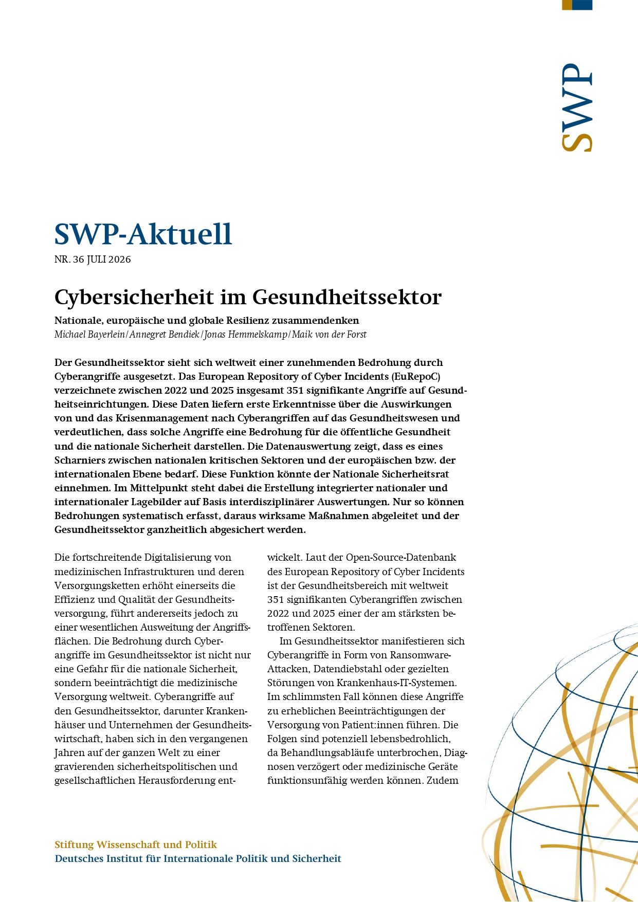 Cybersicherheit im Gesundheitssektor: Nationale, europäische und globale Resilienz zusammendenken