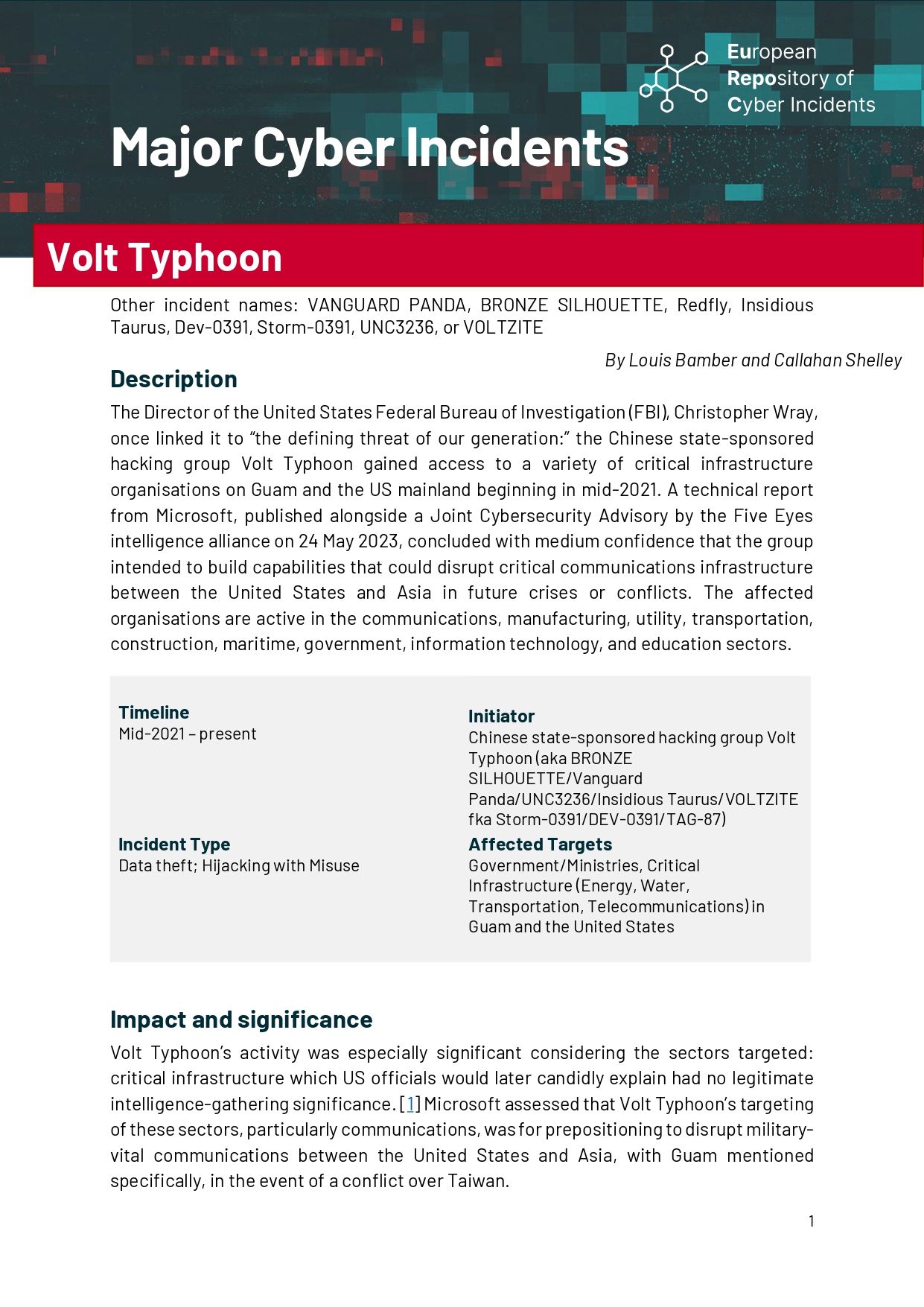 Major Cyber Incident: Volt Typhoon